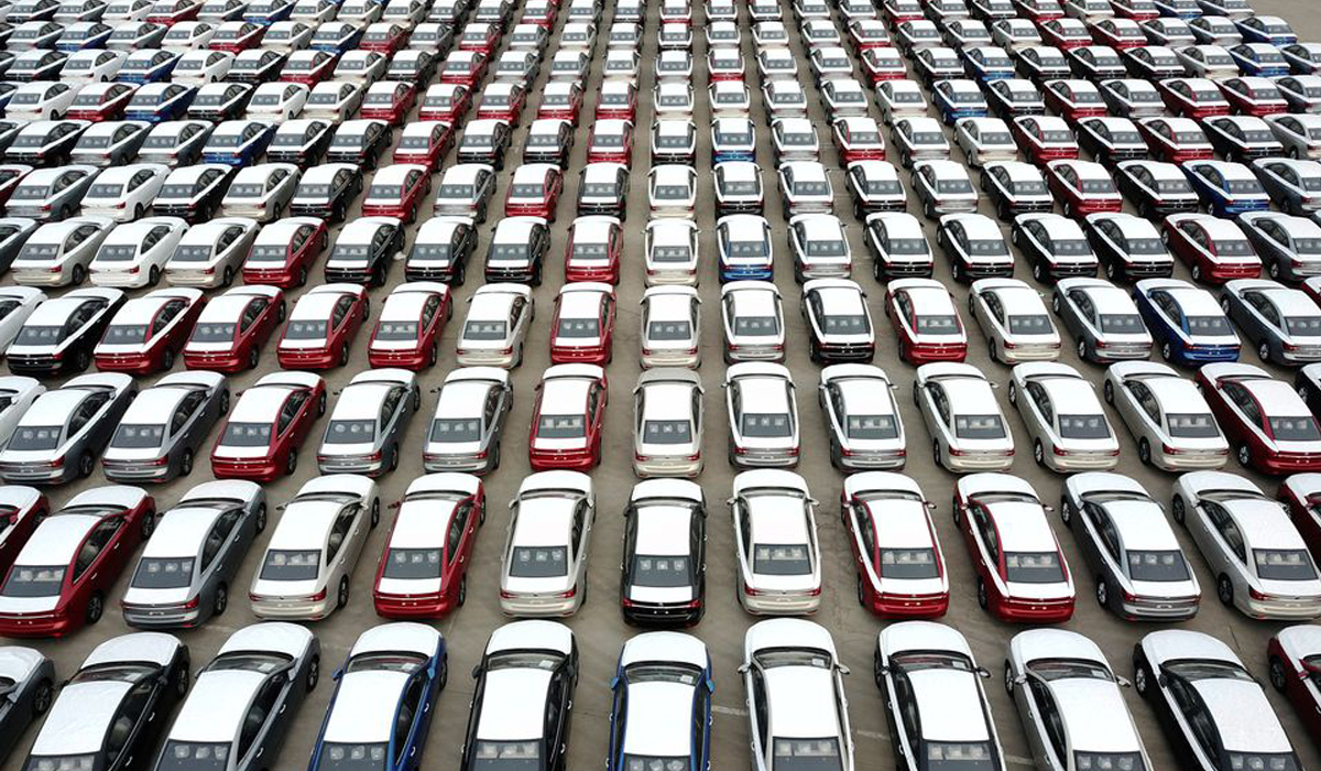 Cars for export are seen at a port in Lianyungang, China